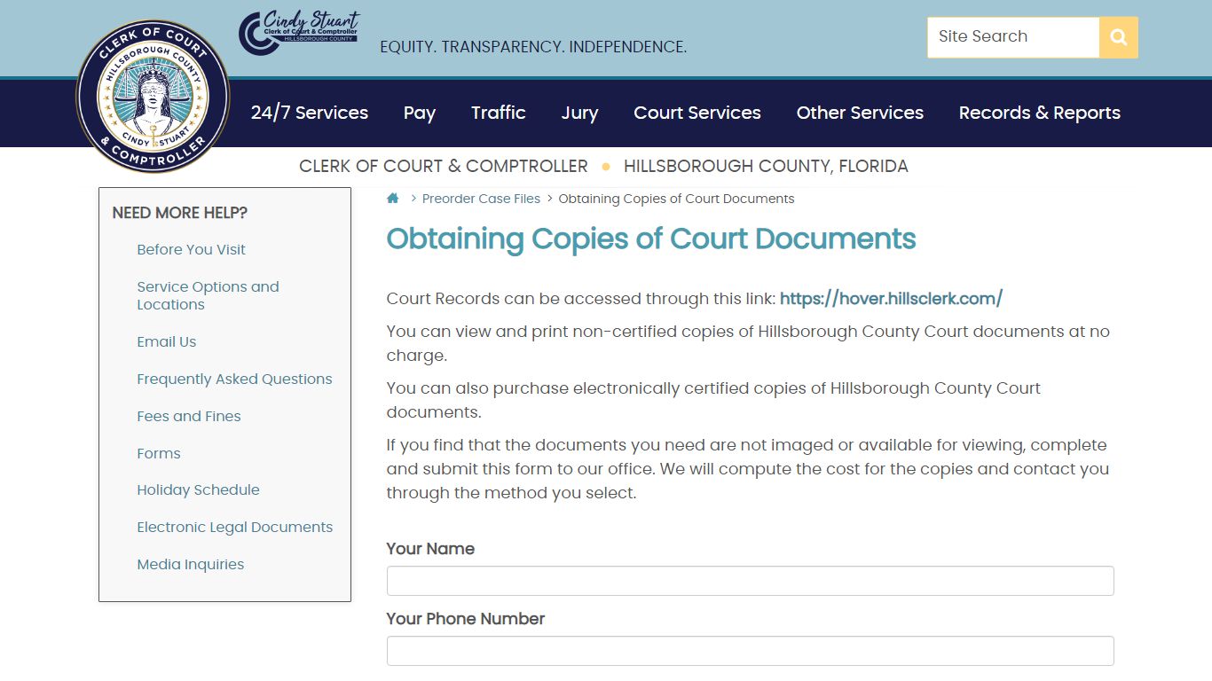 Obtaining Copies of Court Documents | Hillsborough County Clerk